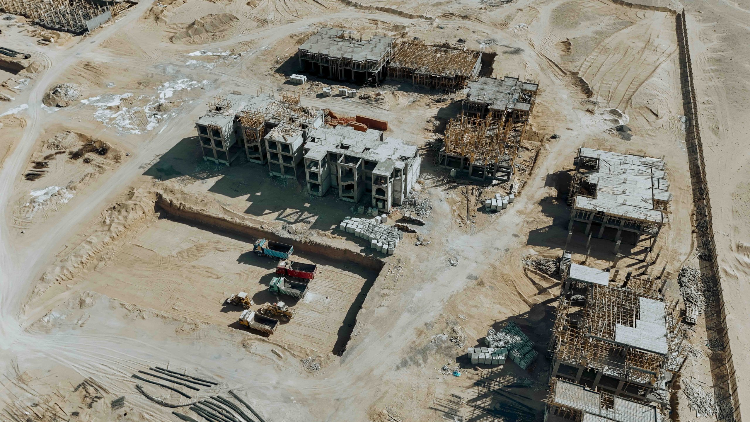 Aerial view of partially built Cala apartment structures in Sahl Hasheesh