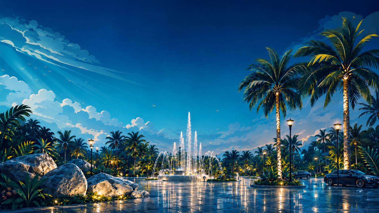 A Marina Blue illuminated landscape architectural visualization