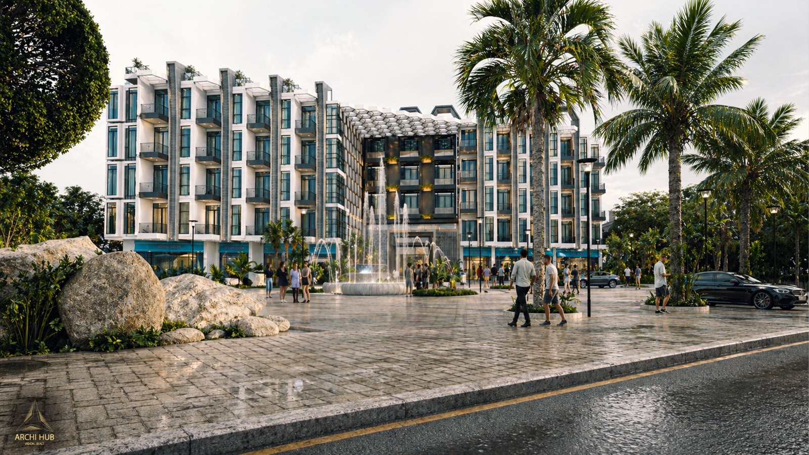 A Marina Blue wide front elevation architectural visualization