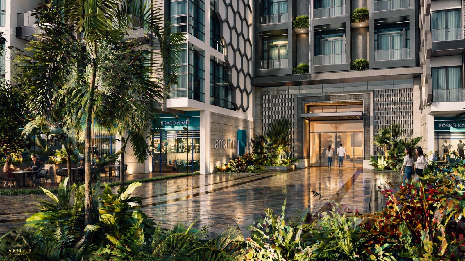 A Marina Blue landscaped entrance architectural visualization