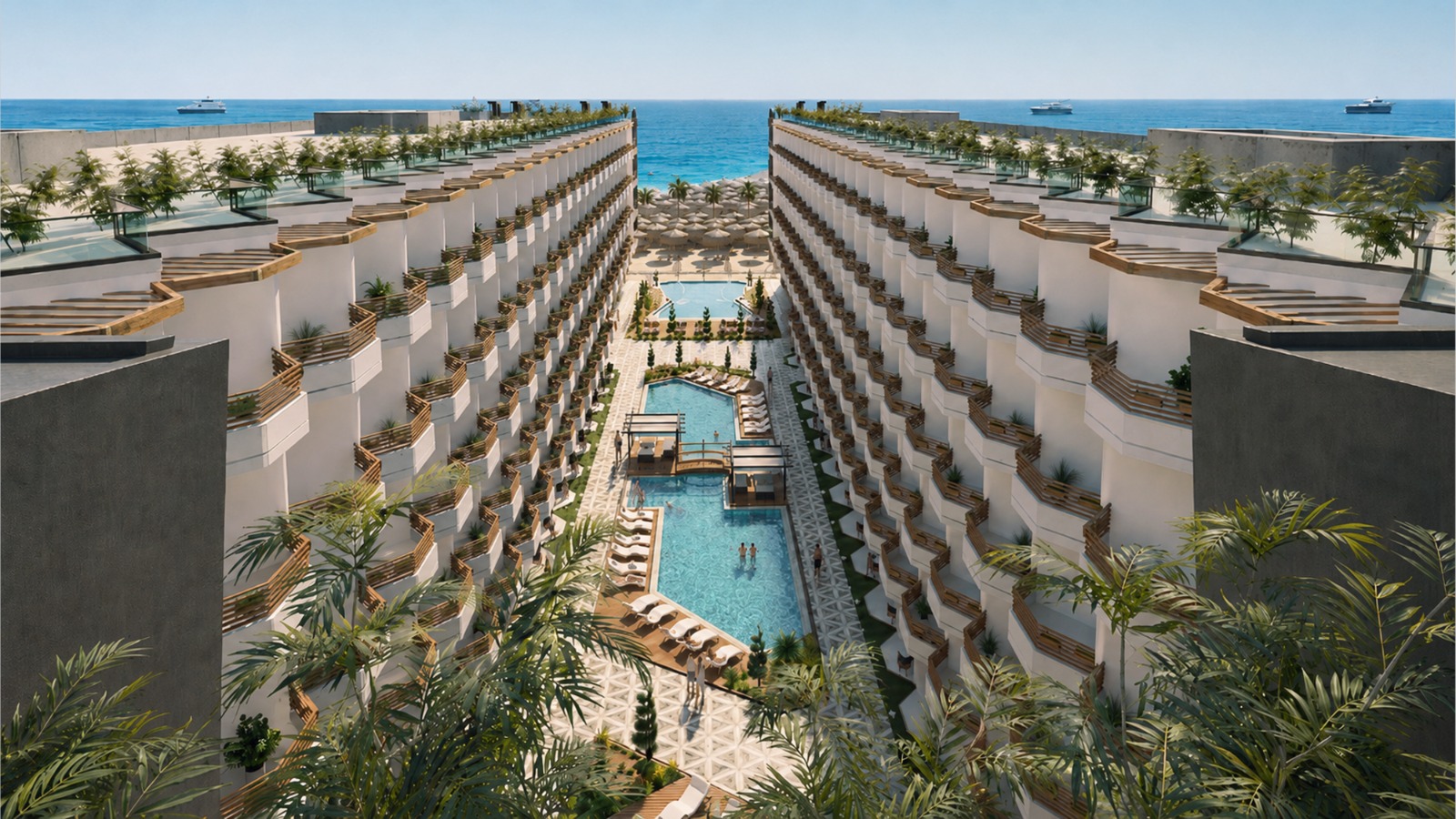 A Marina Blue landscaped courtyard architectural visualization