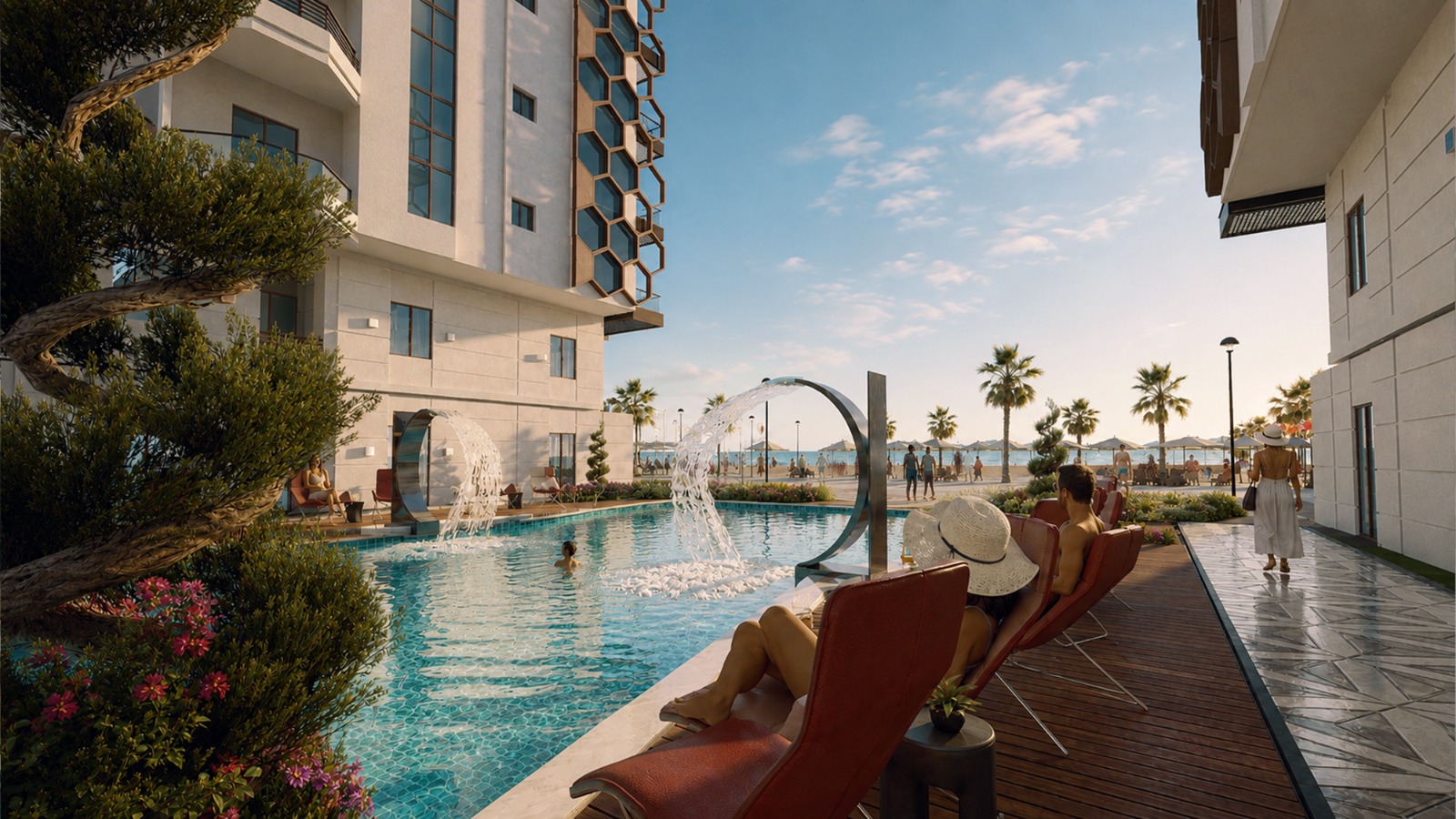A Marina Blue pool lifestyle architectural visualization