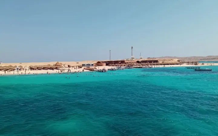 Sandy beach and clear Red Sea water on Giftun Island off Hurghada